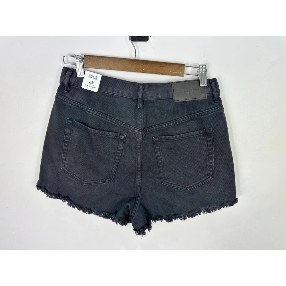 PacSun Denim Shorts 28 Black Vintage High Rise‎ Distressed Raw Hem Y2K Grunge